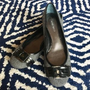 Nine West Black & Gray Tweed Kitten Heels  S 7.5